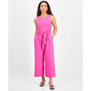 Bar Iii Women Sleeveless Crewneck Tie Waist Jumpsuit Pinkadelic Size PS Pink $60